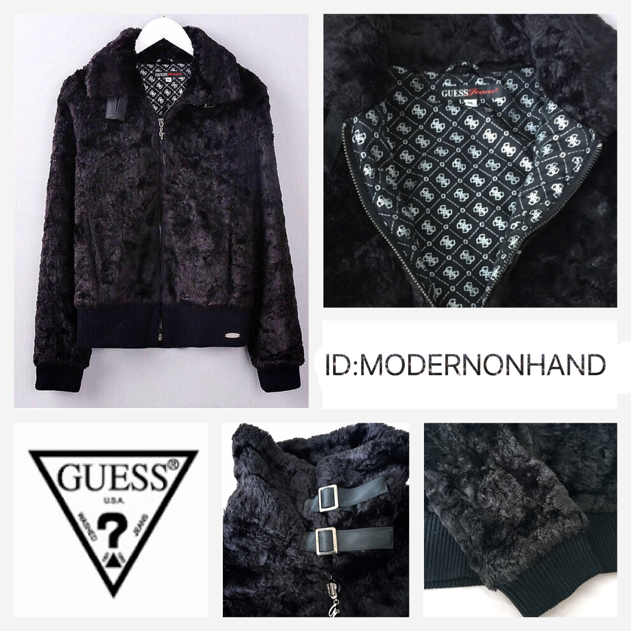 Guess เสื้อกันหนาว แบรนด์เนม Guess แต่งขนฟู แขนเอวจั๊มพ์ คอปกใส่ได้2 แบบ สวยหรู ขนเนียนนุ่ม ติดtag เหล็กguess ขอบเอว หัวซิบ สวย อุ่นมากคะ Size M/L ดำ