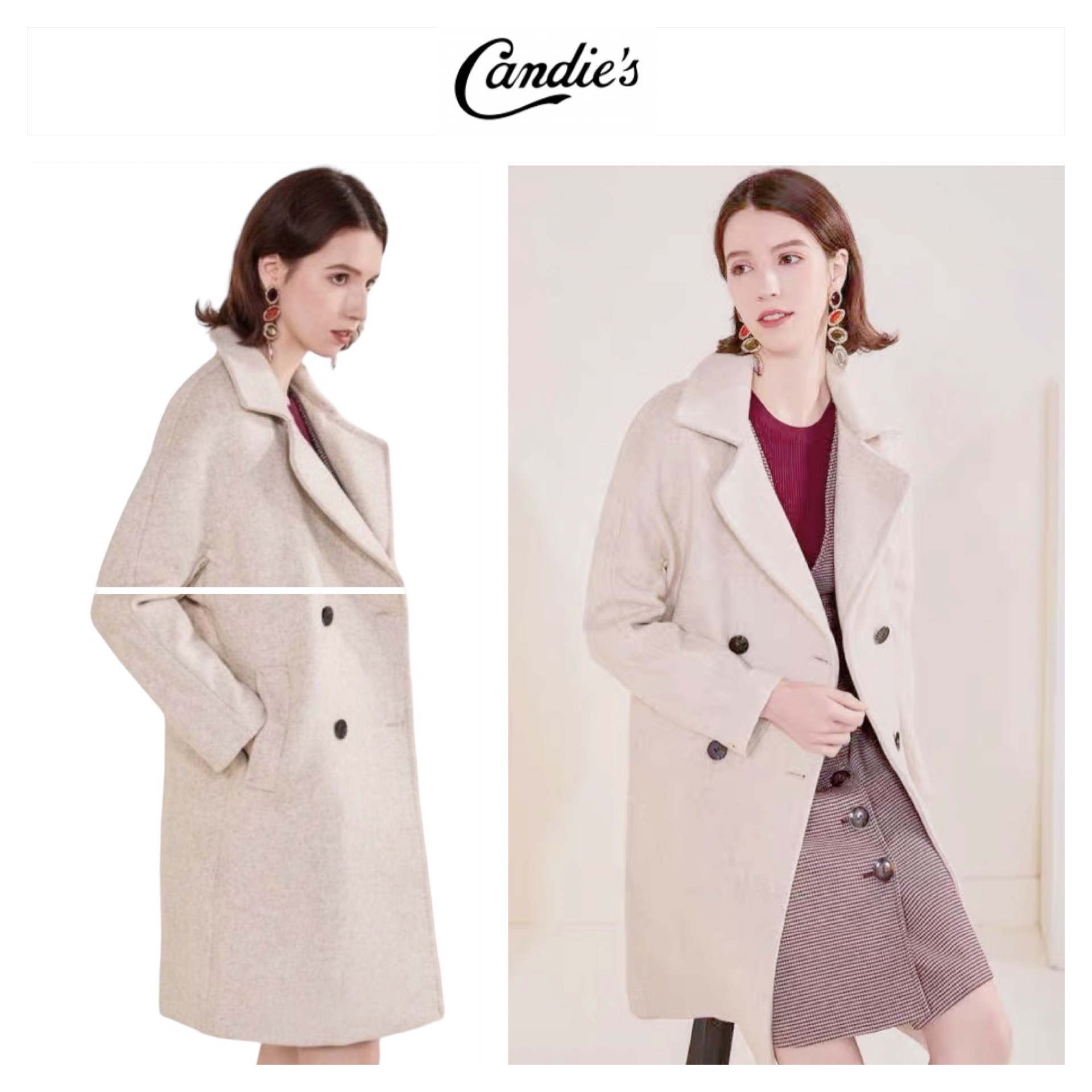 เสื้อโค้ท เสื้อโค้ทกันหนาว โค้ทสักหลาดสีแดง แบรนด์ Candie's