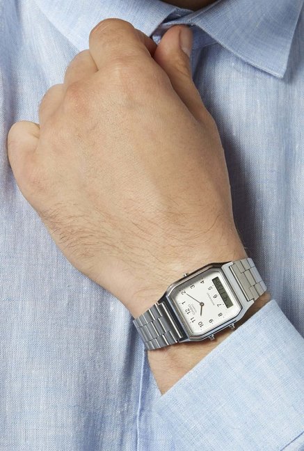 CASIO นาฬิกาคาสิโอ นาฬิกาข้อมือ นาฬิกากันน้ำ นาฬิกาของแท้ ประกันศูนย์ CMG 1 ปี รุ่น AQ-230A-7B นาฬิกาสีเงิน