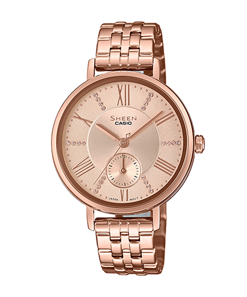 CASIO SHEEN นาฬิกาข้อมือ นาฬิกากันน้ำ นาฬิกาของแท้ ประกันศูนย์ CMG 1 ปี รุ่น SHE-3066PG-4A นาฬิกาสีน้ำตาล