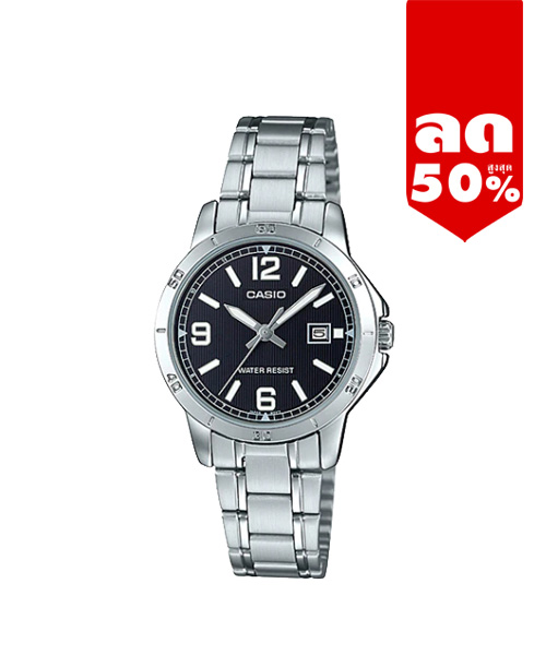 CASIO นาฬิกาคาสิโอ นาฬิกาข้อมือ นาฬิกากันน้ำ นาฬิกาของแท้ ประกันศูนย์ CMG 1 ปี รุ่น LTP-V004D-1B2 นาฬิกาสีเงิน