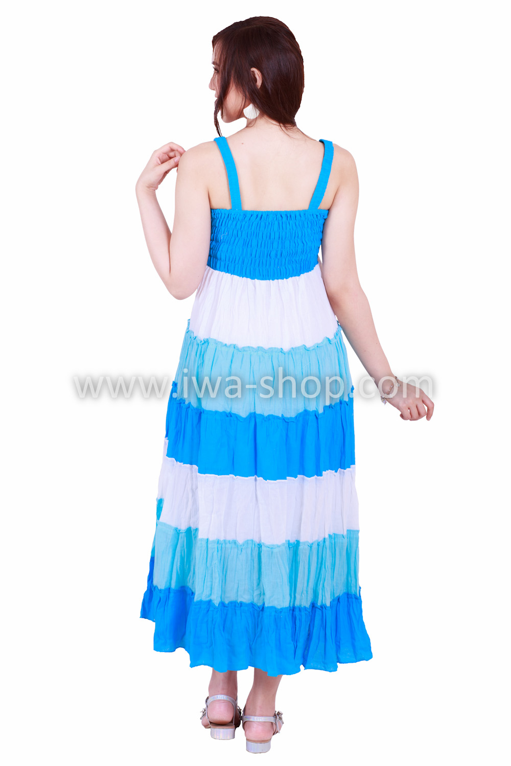 ชุดเดรสโครเชต์สลับสี ฟ้าขาว ชุดถักโครเชต์ ชุดเดรสฮาวาย ชุดฮาวายน่ารัก ชุดเที่ยวทะเล ชุดเดรสไปทะเล น่ารักๆ maxi dress ทะเล