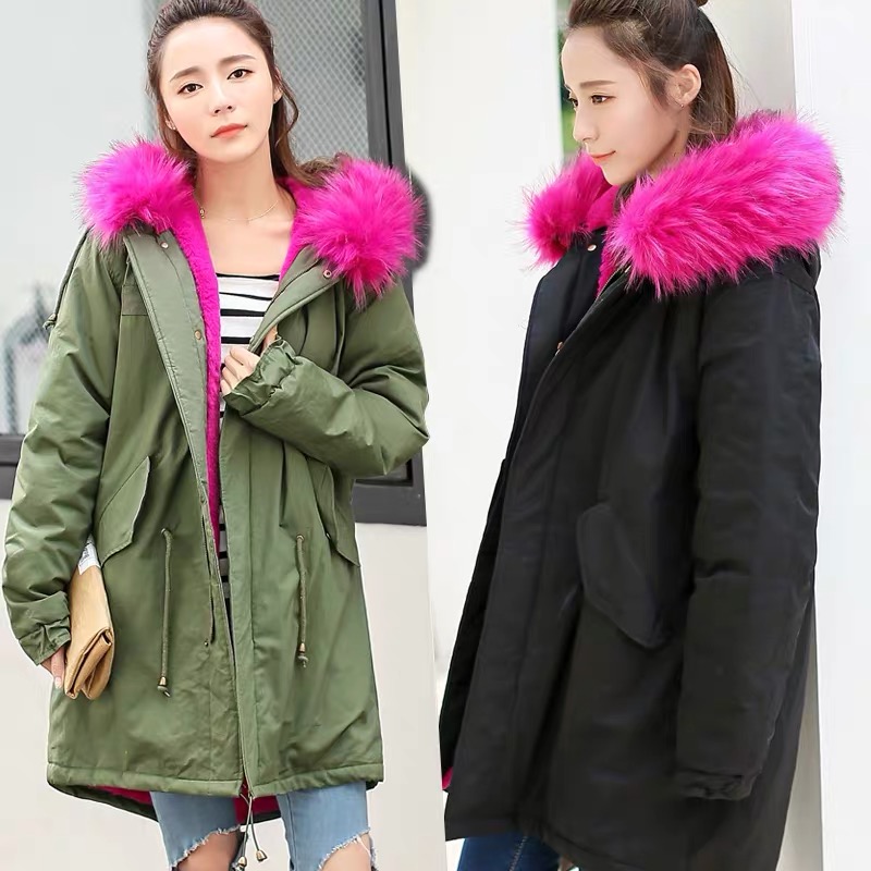 เสื้อโค้ทฮู้ดกันหนาว เสื้อปาร์กา parka แต่งเฟอร์ ดำ