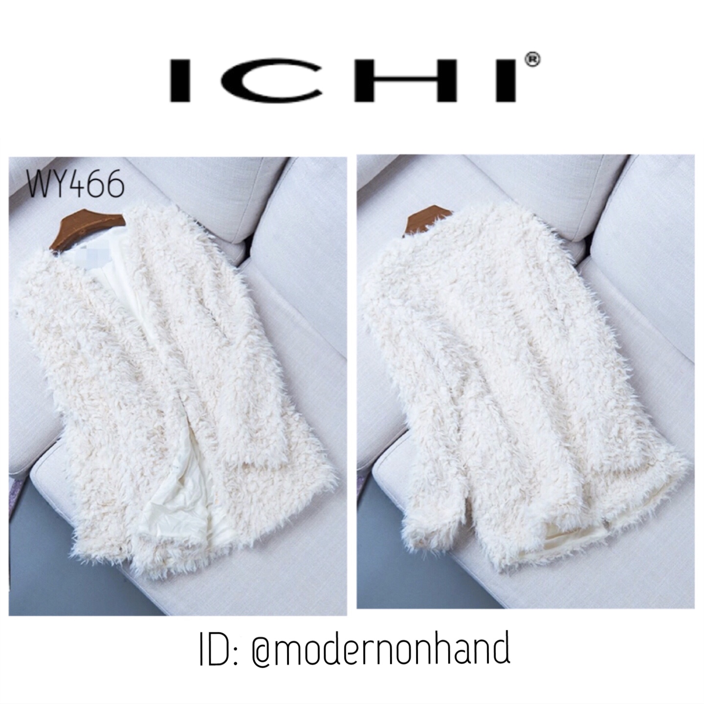 Ichi เสื้อคลุม ขน สีขาว เสื้อกันหนาวแต่งขนสีขาว แบรนด์เนม ICHI JAPAN แท้ 100% แพทเทินสวย หรู มากคะ Size S/M ขาว