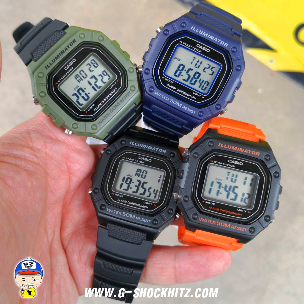 CASIO MID YEAR SALE นาฬิกาคาสิโอ พร้อมส่ง นาฬิกาข้อมือ นาฬิกากันน้ำ นาฬิกาของแท้ BTS ประกันศูนย์ CMG 1 ปี รุ่น W-218H-4B2 นาฬิกาสีส้ม