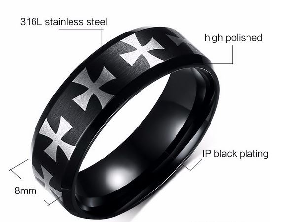 แหวนผู้ชาย แหวนเงิน Stainless Steel แหวนสีดำ แบบแมน ๆ แหวนร็อค สีดำ ดีไซน์ ลาย กากบาท สีเงิน แหวนวัยรุ่น เท่ ๆ ของขวัญวันเกิดแฟน 905492