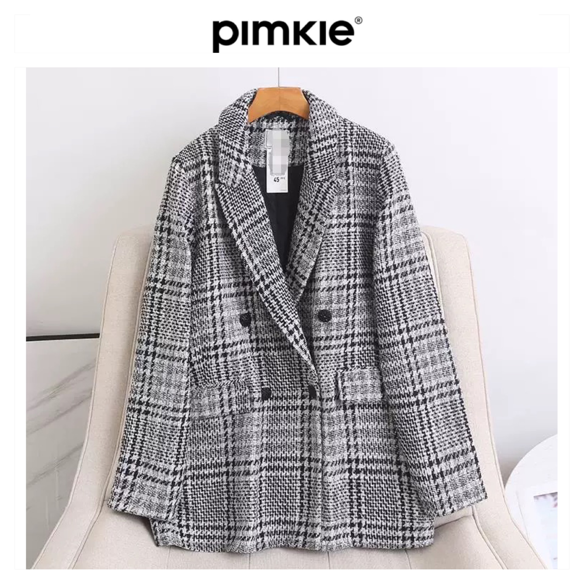 เสื้อนอก เสื้อคลุม ทรงสูท ลายตารางเทาดำ เสื้อคลุม เบลเซอร์ Blazer check ❄️แบรนด์✨Pimkie✨ แท้💯% แบรนด์ PIMKIEสำเนา