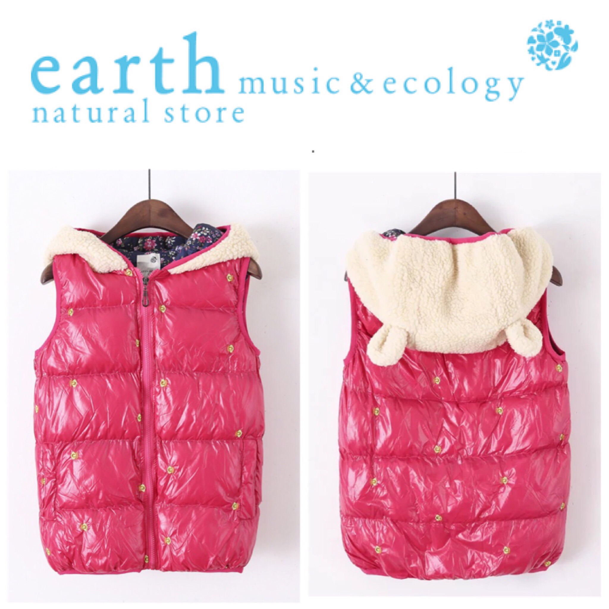 เสื้อกั๊ก กันหนาว กั๊กฮูทสีแดง แต่งขนสีครีม ติดหู แบรนด์ EARTH MUSIC&ECOLOGY แบบน่ารักมากคะ แดง