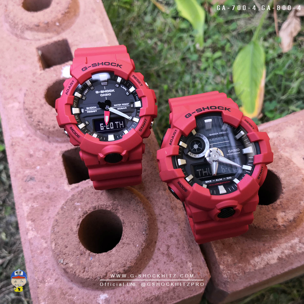 CASIO G-SHOCK นาฬิกาข้อมือ นาฬิกากันน้ำ นาฬิกาของแท้ ประกันศูนย์ CMG 1 ปี รุ่น GA-700-4 / GA-800-4 นาฬิกาสีแดง