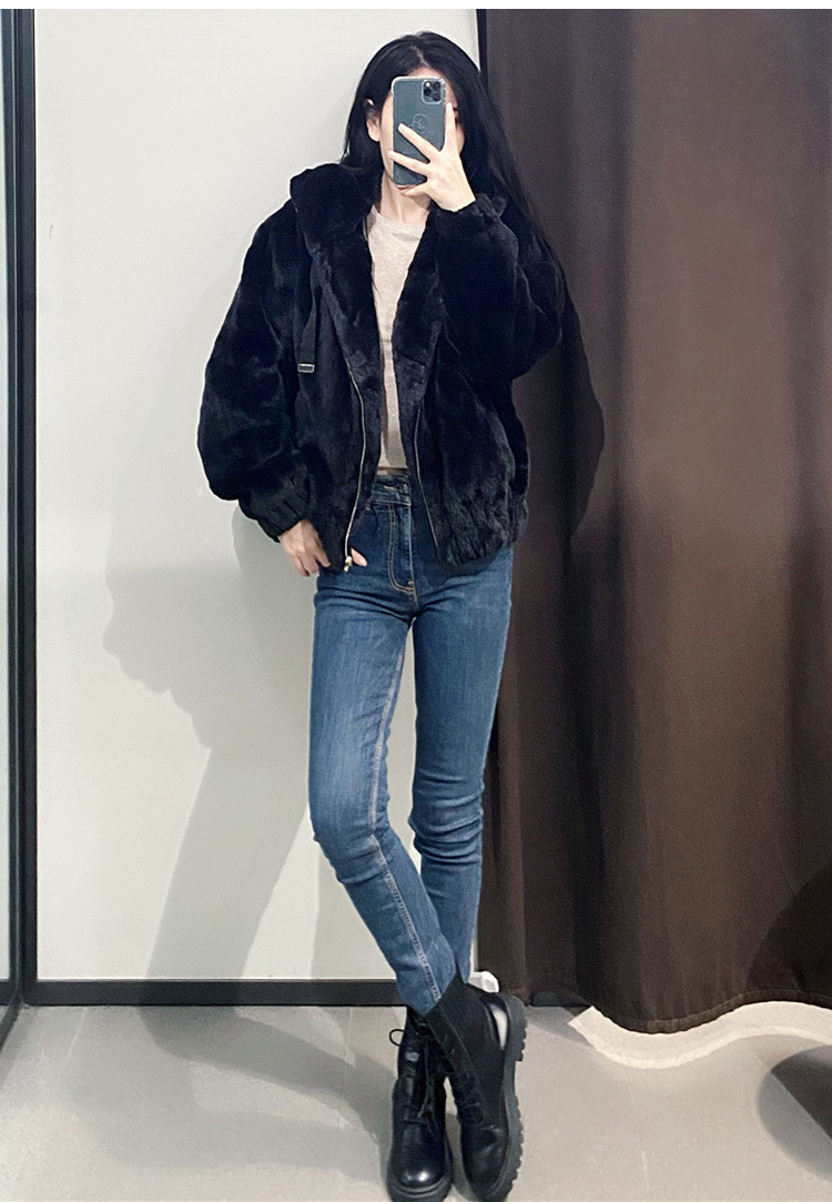 Page one เสื้อเฟอร์กันหนาว หมวกฮู้ด เสื้อขน Fluffy coat แบรนด์ page One ดำ