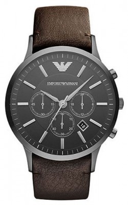 Armani AR2462 46mm Stainless Steel Case Brown Leather Mineral Men's Watch