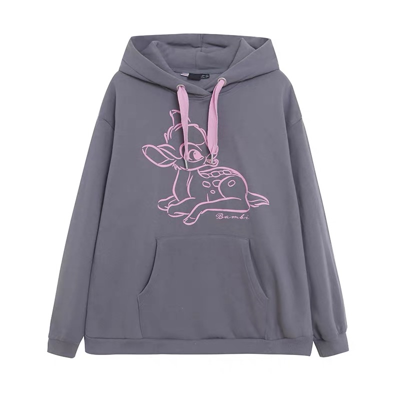 เสื้อวอร์ม สเวตเตอร์ กวาง Bambi hoodie งานปัก แจ็คเก็ต stitch sweatshirt สเวตเชิ๊ต สติช สำเนา สำเนา สำเนา เทา