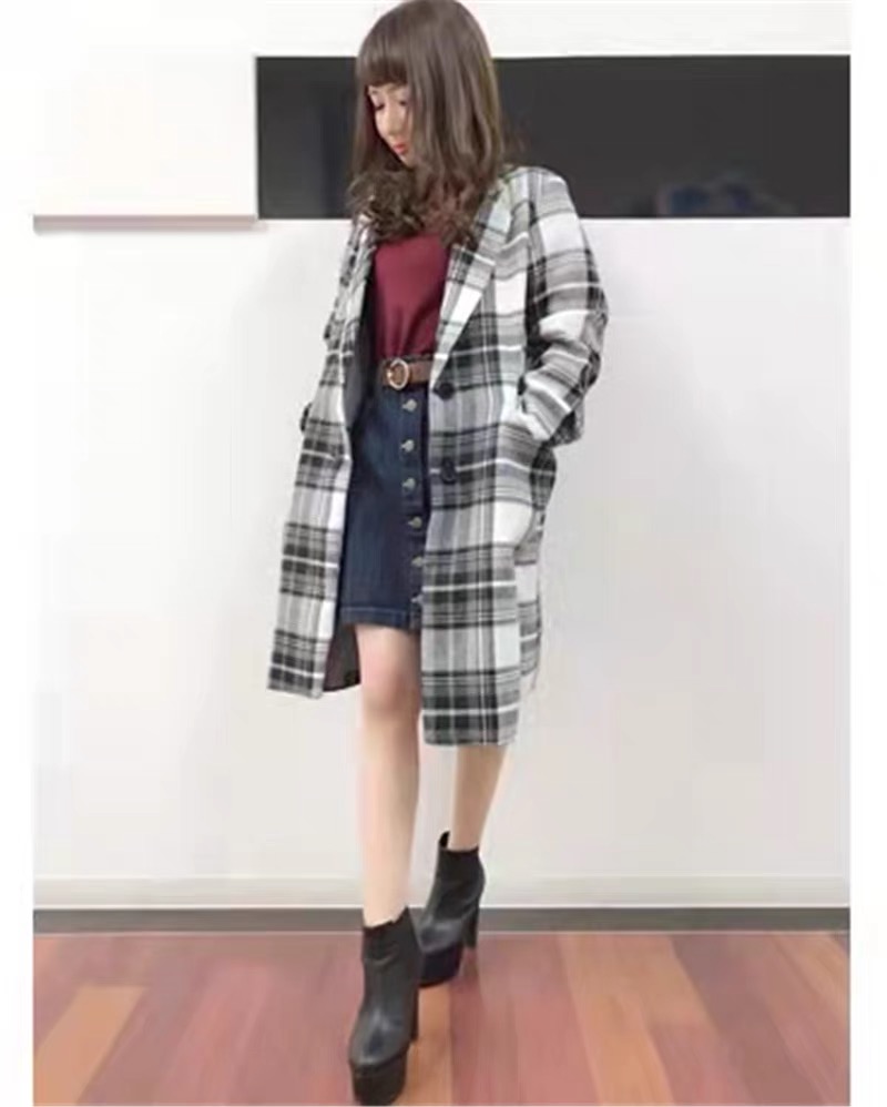Ingni เสื้อโค้ทกันหนาว เสื้อกันหนาว overcoat Trench coat โค้ทวูล ตารางขาวดำ แบรนด์ Ingni ตารางขาวดำ