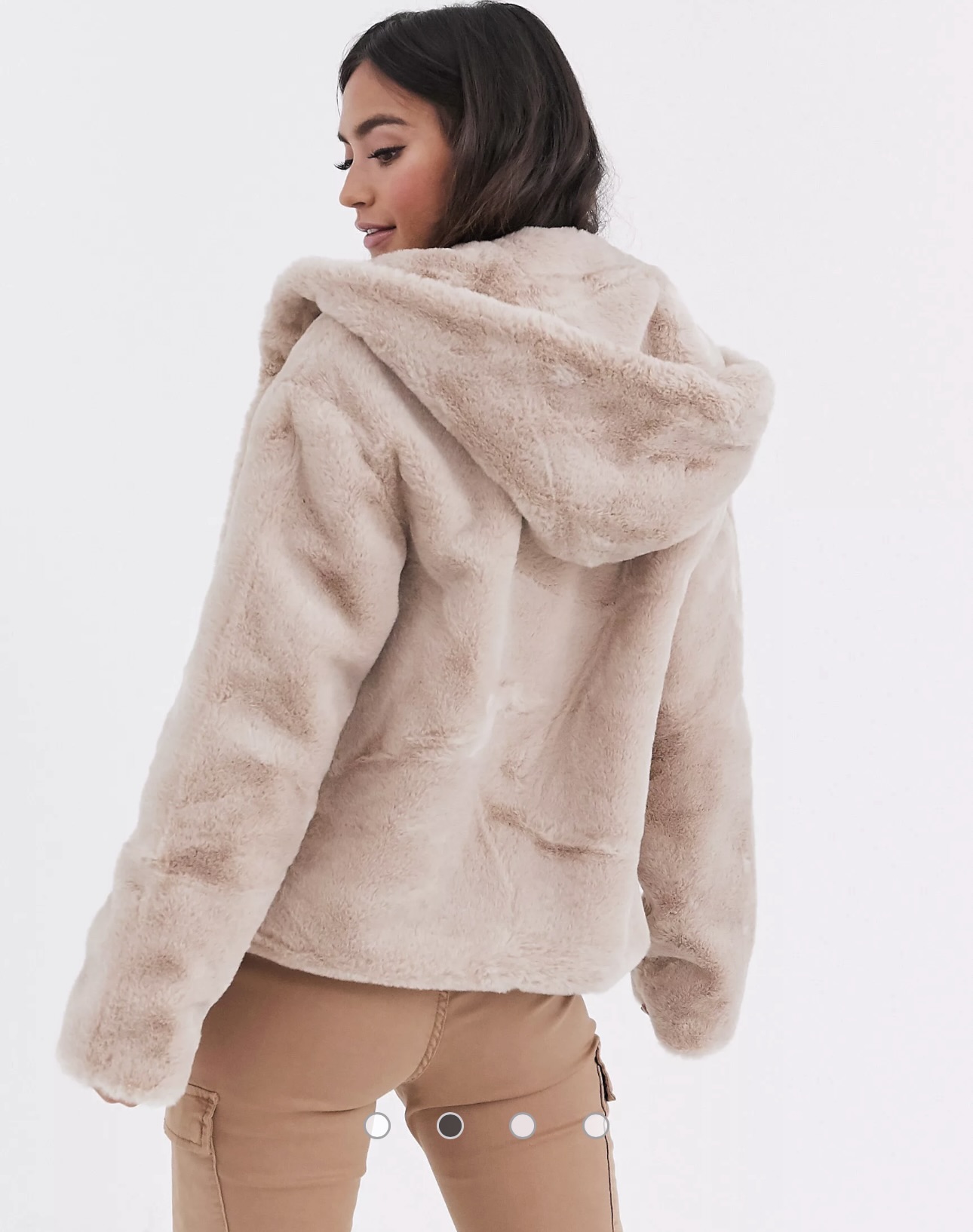เสื้อเฟอร์กันหนาว หมวกฮู้ด เสื้อขน Fluffy coat แบรนด์ pimkie ดำ