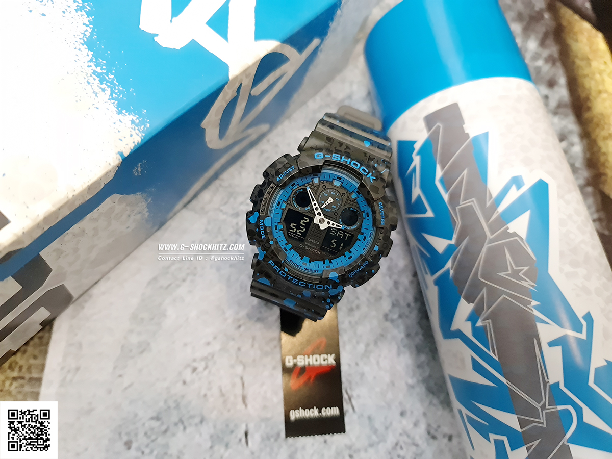 CASIO MID YEAR SALE G-SHOCK พร้อมส่ง นาฬิกาข้อมือ นาฬิกากันน้ำ นาฬิกาของแท้ ประกันศูนย์ CMG 1 ปี รุ่น GA-100ST-2A นาฬิกาสีน้้ำเงิน