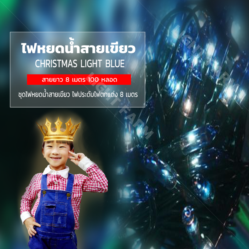 ไฟหยดน้ำสายเขียวสีฟ้า ไฟประดับตกแต่ง ไฟหยดน้ำสายเขียว