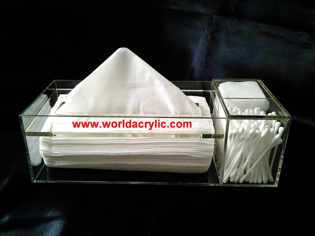 กล่องทิชชู่พร้อมช่องใส่สำลี+ไม้ปั่นหู/ Acrylic Tabletop Tissue