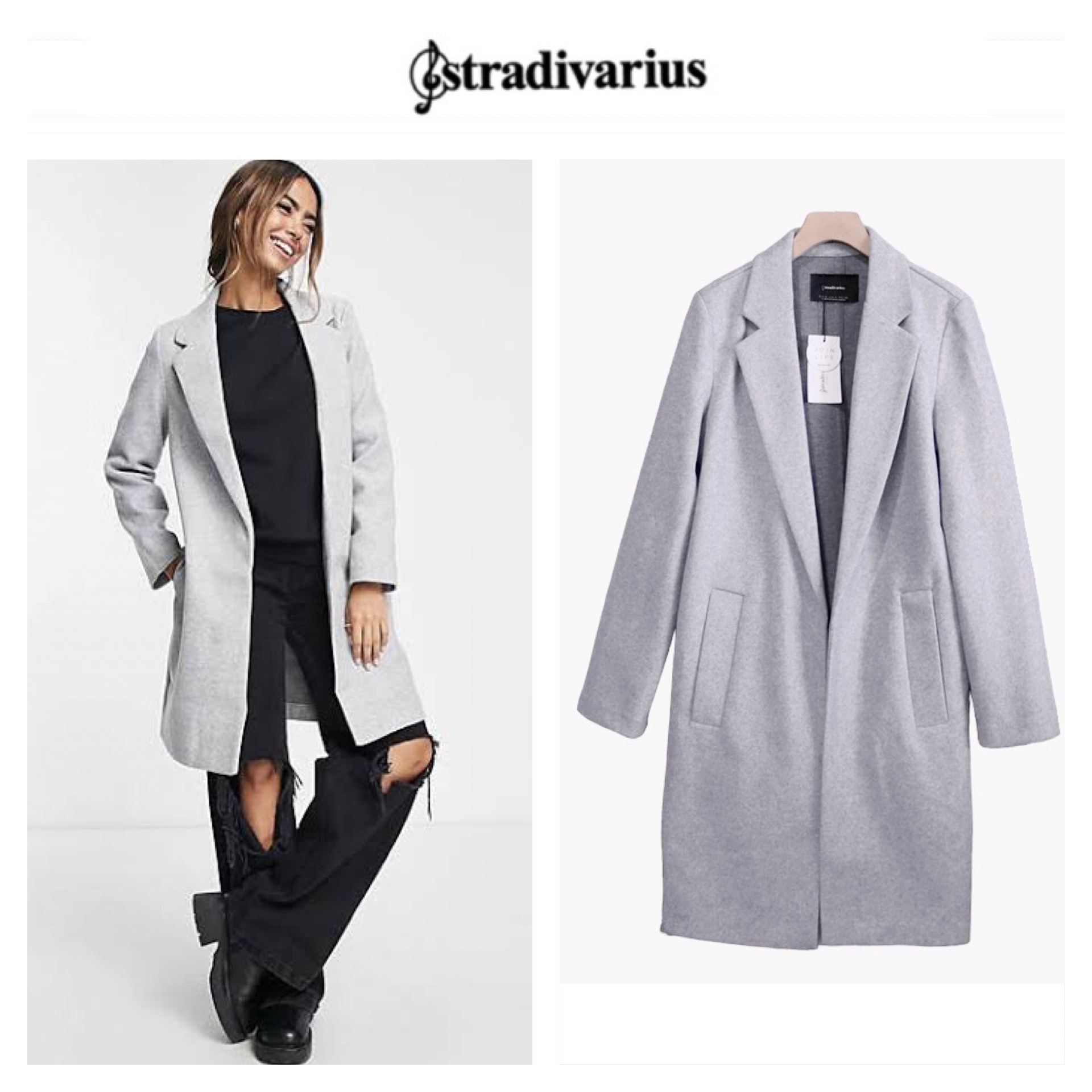 เสื้อโค้ท เสื้อโค้ทกันหนาว โค้ทวูล tailored knot coat สีเบจ แบรนด์ STRADIVARIUS สำเนา