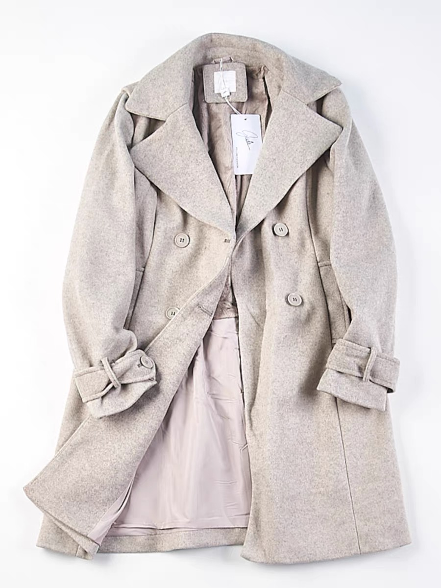 เสื้อโค้ท โค้ทวูลแต่งเฟอร์ เสื้อกันหนาว Trench coat สีเทา แบรนด GIADA
