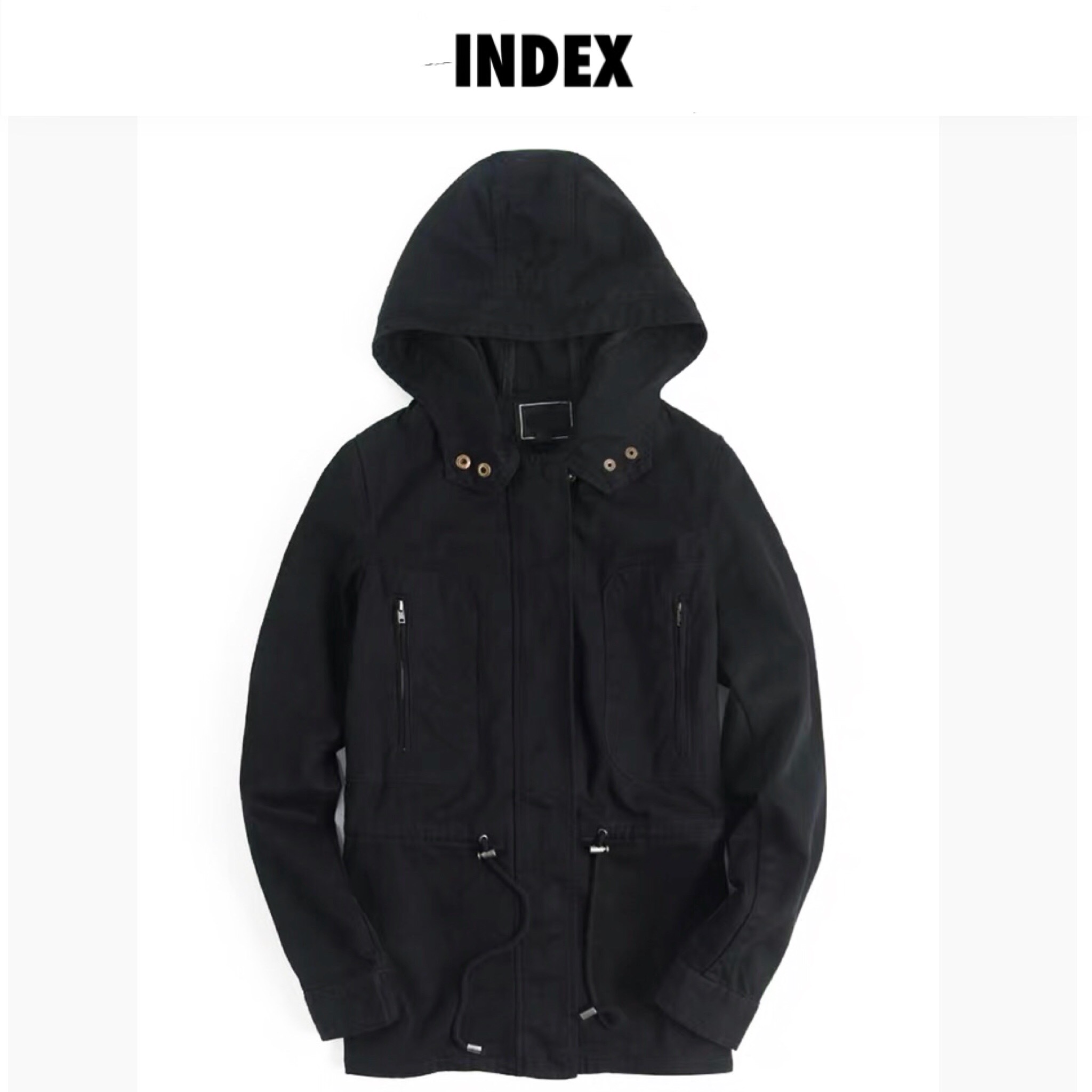 Index เสื้อฮู้ดทหาร เสื้อคลุม สีดำหมวกฮู้ด เสื้อปาร์กา เสื้อ นอก งานสวย เท่ห์มาก (หมวกฮู้ดถอดได้คะ) Size S/M/L/XL สำเนา สำเนา ดำ