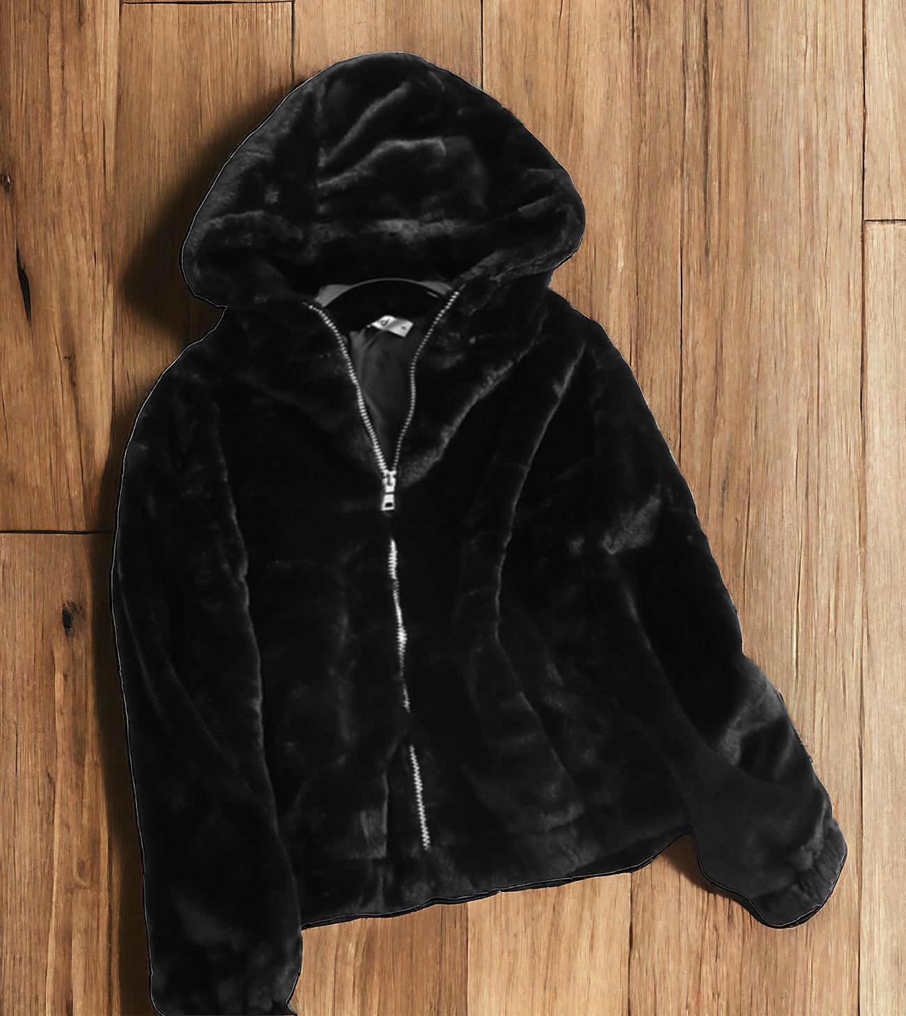 Page one เสื้อเฟอร์กันหนาว หมวกฮู้ด เสื้อขน Fluffy coat แบรนด์ page One สำเนา ดำ