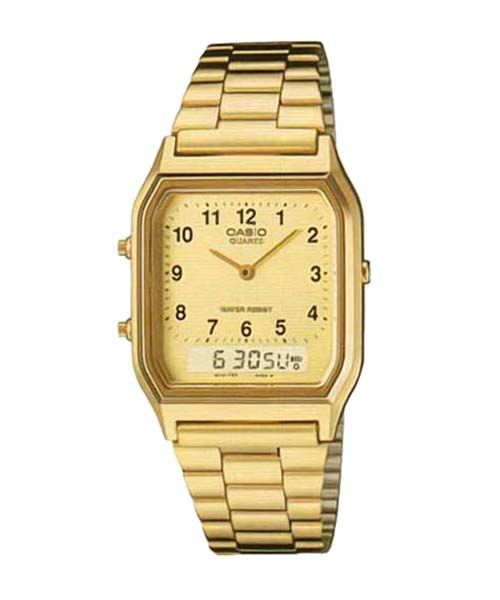 CASIO นาฬิกาคาสิโอ นาฬิกาข้อมือ นาฬิกากันน้ำ นาฬิกาของแท้ ประกันศูนย์ CMG 1 ปี รุ่น AQ-230GA-9B นาฬิกาสีทอง