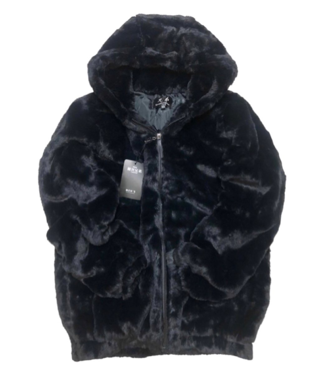 Forever21 เสื้อเฟอร์กันหนาว หมวกฮู้ด เสื้อขน สีดำ (FLUFFY COAT) 兄弟 ขาว