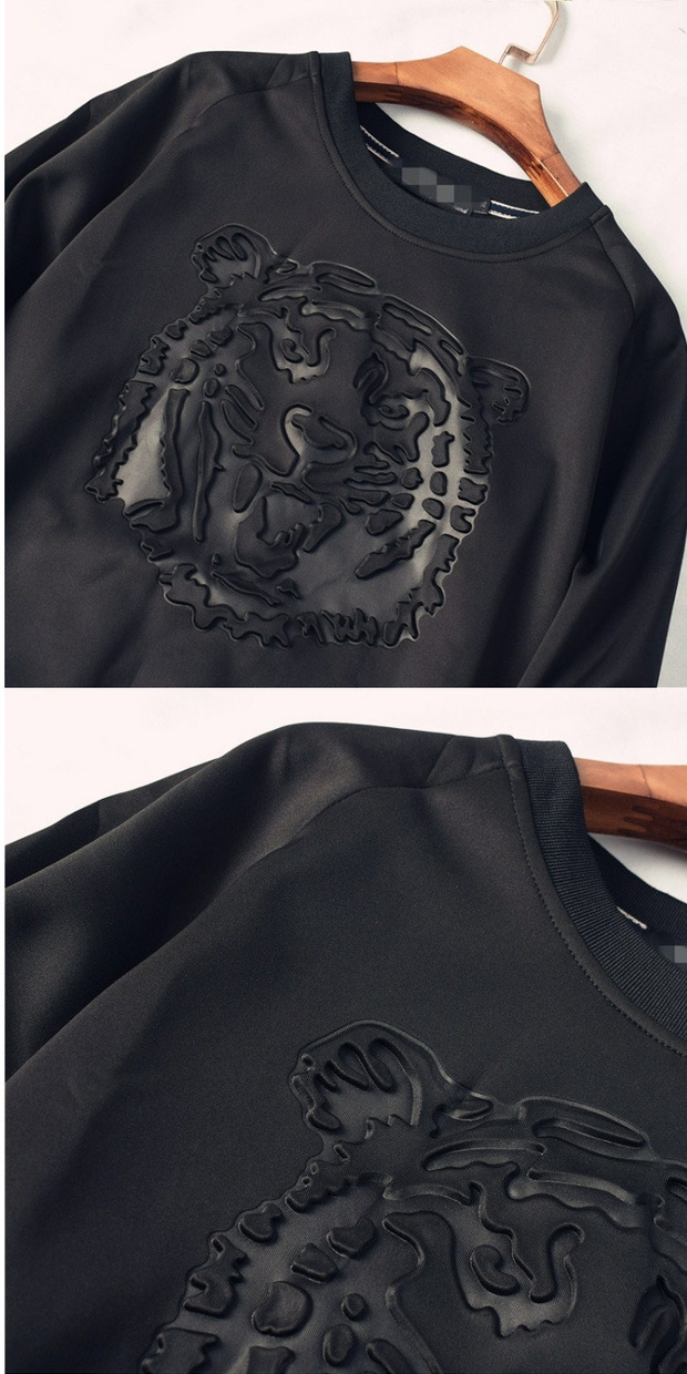 เสื้อวอร์ม เสื้อสเวตเตอร์ ปั๊มลาย เสื้อกันหนาว ทรง over size เนื้อละเอียด ดำ