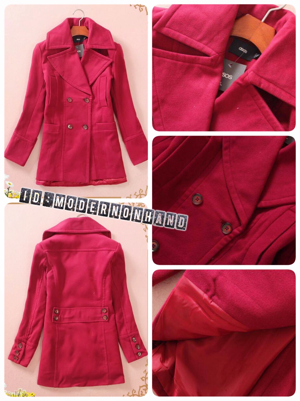 เสื้อคลุม เสื้อกันหนาว แต่งคอปกเก๋ๆ เนื้อผ้าสักหลาดสีแดง แบรนด์ดังASOS จากUK ทรงสวยหรูมากคะ Free Size (M)