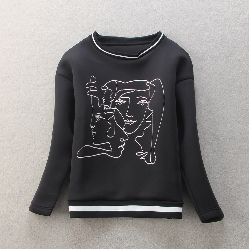 เสื้อวอร์ม เพ้นท์ลายเส้น กราฟฟิค สี ดำ จั๊มขอบเอว