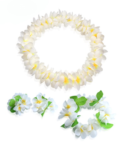 ชุดพวงมาลัยฮาวาย พวงมาลัยดอกไม้แฟนซี ขาวเหลือง