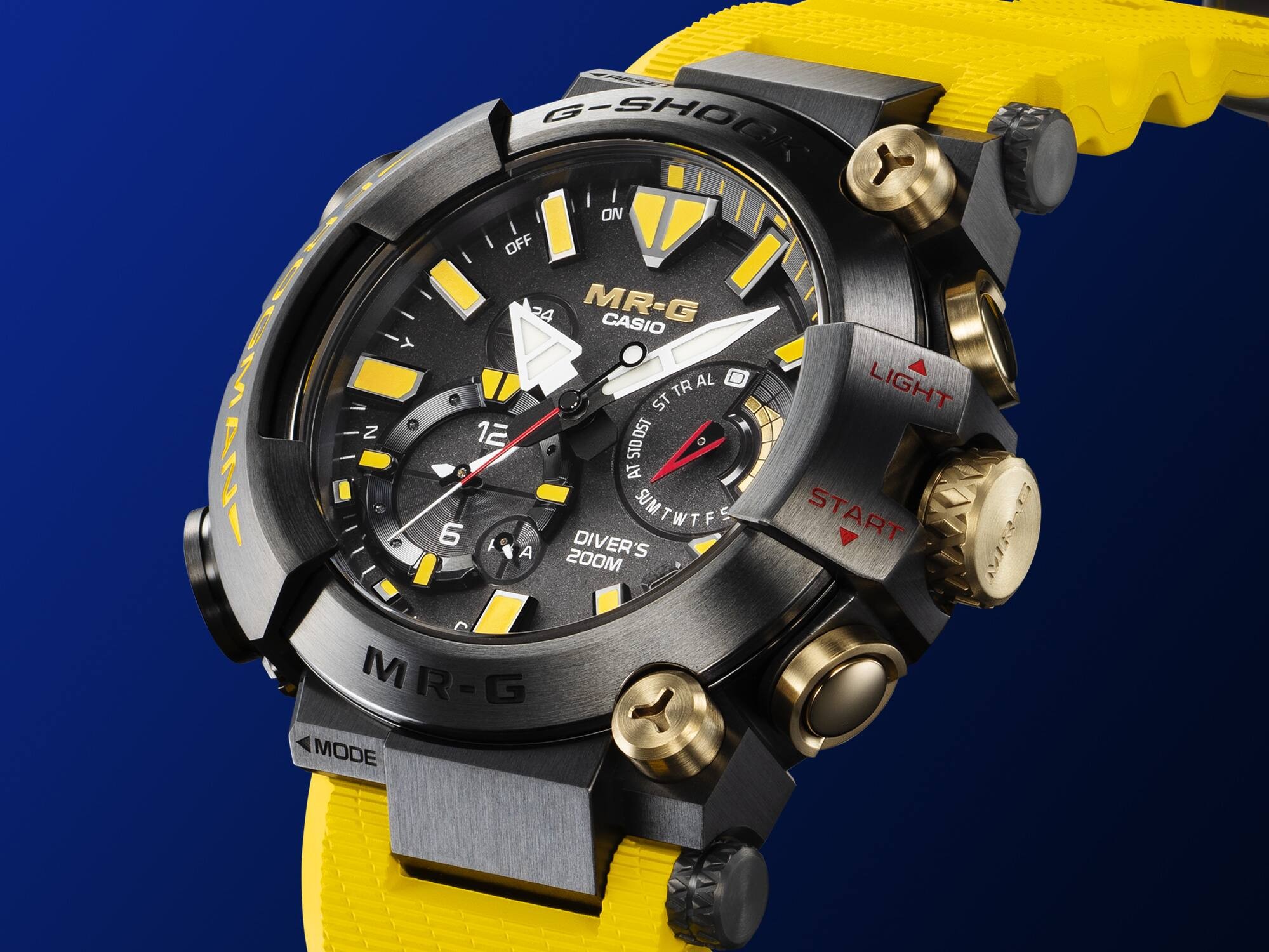 CASIO G-SHOCK นาฬิกาข้อมือ นาฬิกากันน้ำ นาฬิกาของแท้ ประกันศูนย์ CMG 1 ปี รุ่น FROGMAN MRG-BF1000E-1A9 นาฬิกาสีเหลือง