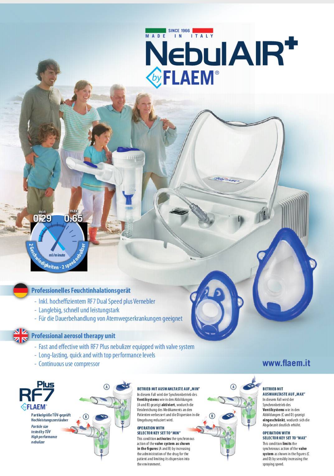 เครื่องพ่นยาหอบหืด ยี่ห้อ FLAEMNUOVA รุ่น NebulAIR+ ผลิตภัณฑ์ประเทศอิตาลี เหมาะสำหรับใช้งานคลินิกและโรงพยาบาล (มาแทนรุ่น F2000)