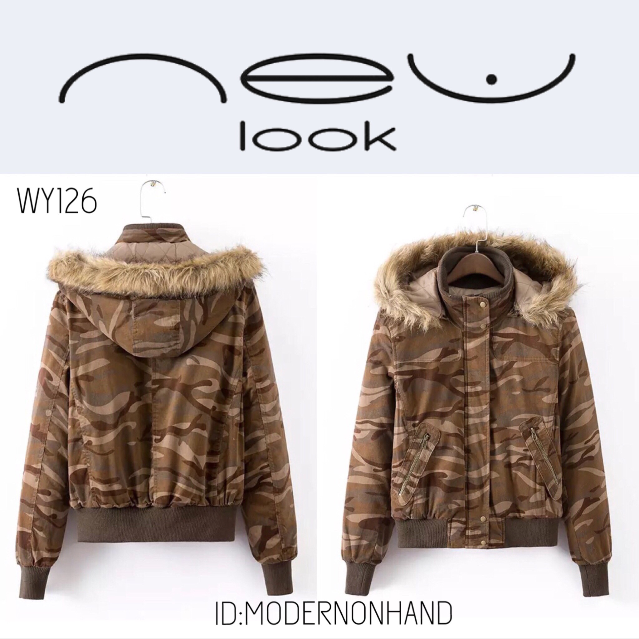เสื้อกันหนาว เสื้อลายพราง คาโม โทนน้ำตาล แบรนด์เนม New Look Japanแท้100%แต่งหมวกฮูท ติดขนเฟอร์ (หมวกฮูท ถอดใส่ได้คะ) เนื้อผ้าลูกฟูก ด้านในแต่งซับ ผ้านวม เนื้อนุ่มลื่น สวมใส่สบาย อุ่นมากๆเบยคะ size M ลายพราง