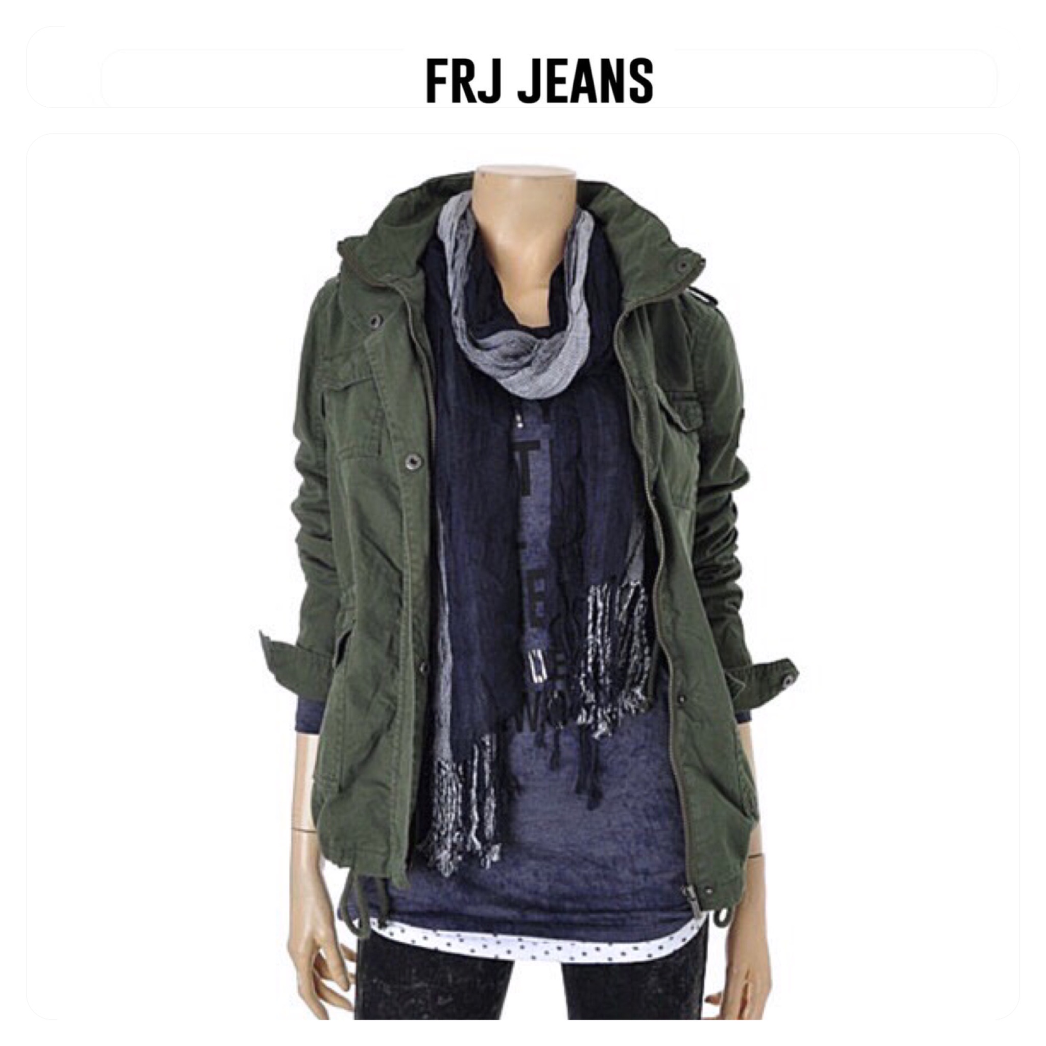 FRJ jeans เสื้อนอกเขียวทหาร เสื้อแจ็คเก็ต แนวทหาร แบรนด์FRJ เขียว