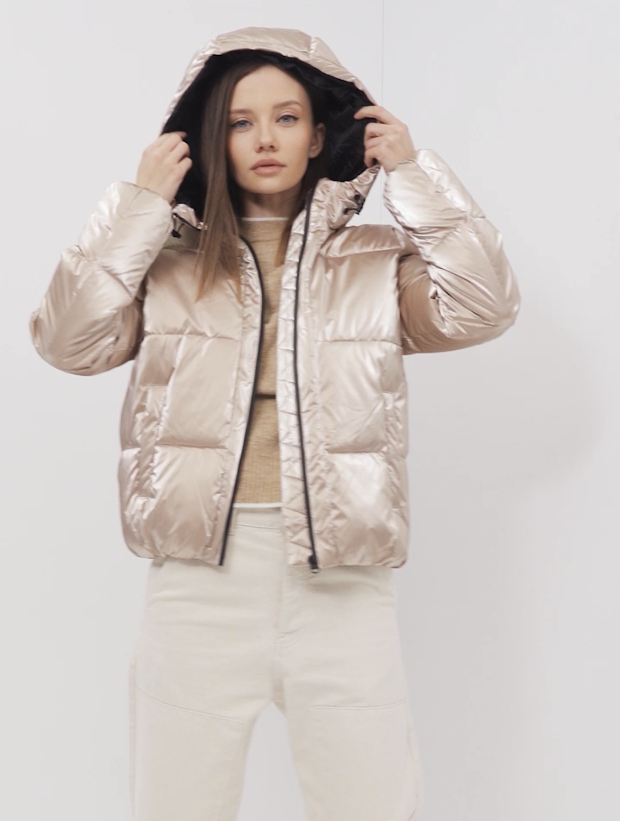 Oodji เสื้อกันหนาว เสื้อฮู้ด บุนวมอุ่น สีแชมเปญ แบรนด์ Oodji Ultra (padded puffer coAt