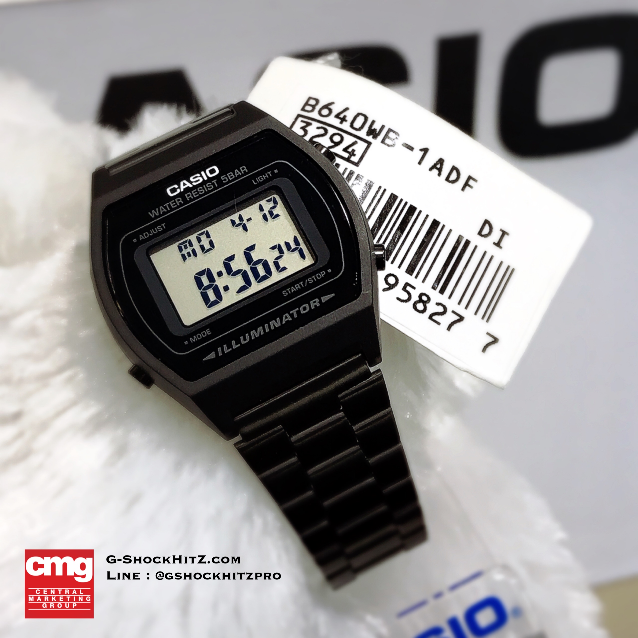 CASIO นาฬิกาคาสิโอ นาฬิกาข้อมือ นาฬิกากันน้ำ นาฬิกาของแท้ ประกันศูนย์ CMG 1 ปี รุ่น B640WB-1A นาฬิกาสีดำ