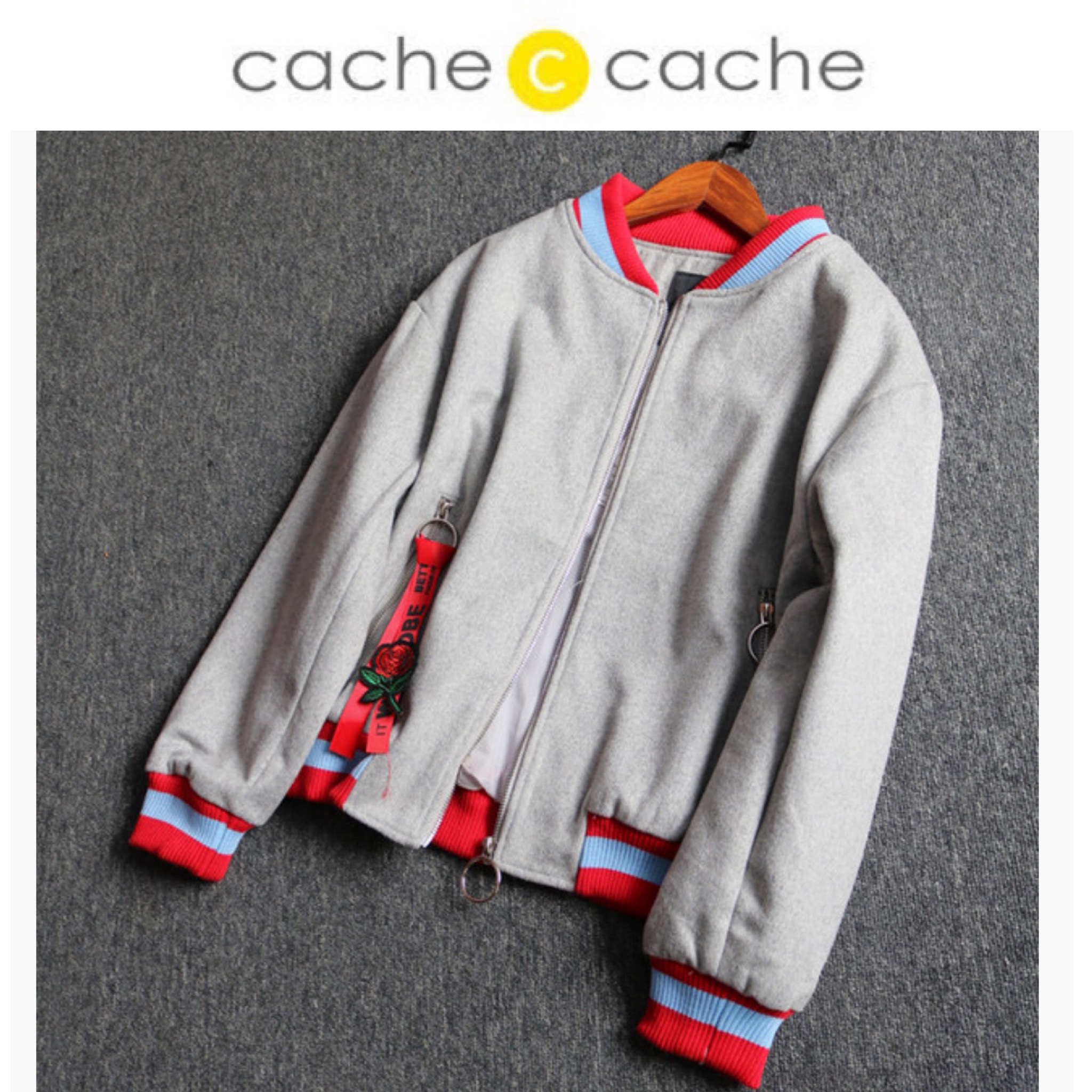 Cache cache เสื้อนอก แจ็คเก็ต เนื้อวูล สีเทา แบรนด์ CACHE CACHE งานปักนูนด้านหลัง สวยเท่ห์มากคะ Size S/M/L/XL สำเนา สำเนา สำเนา เทา