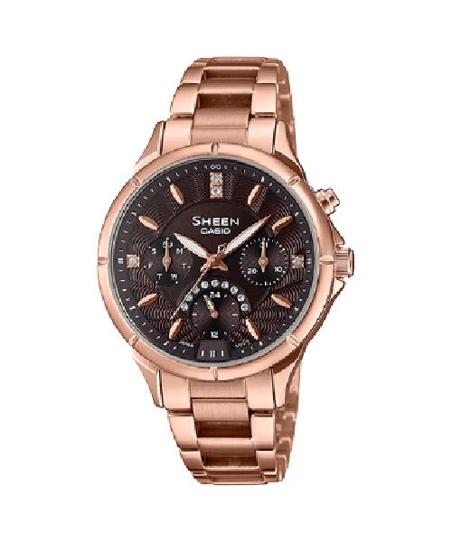 CASIO SHEEN นาฬิกาข้อมือ นาฬิกากันน้ำ นาฬิกาของแท้ ประกันศูนย์ CMG 1 ปี รุ่น SHE-3047PG-5A นาฬิกาสีน้ำตาล