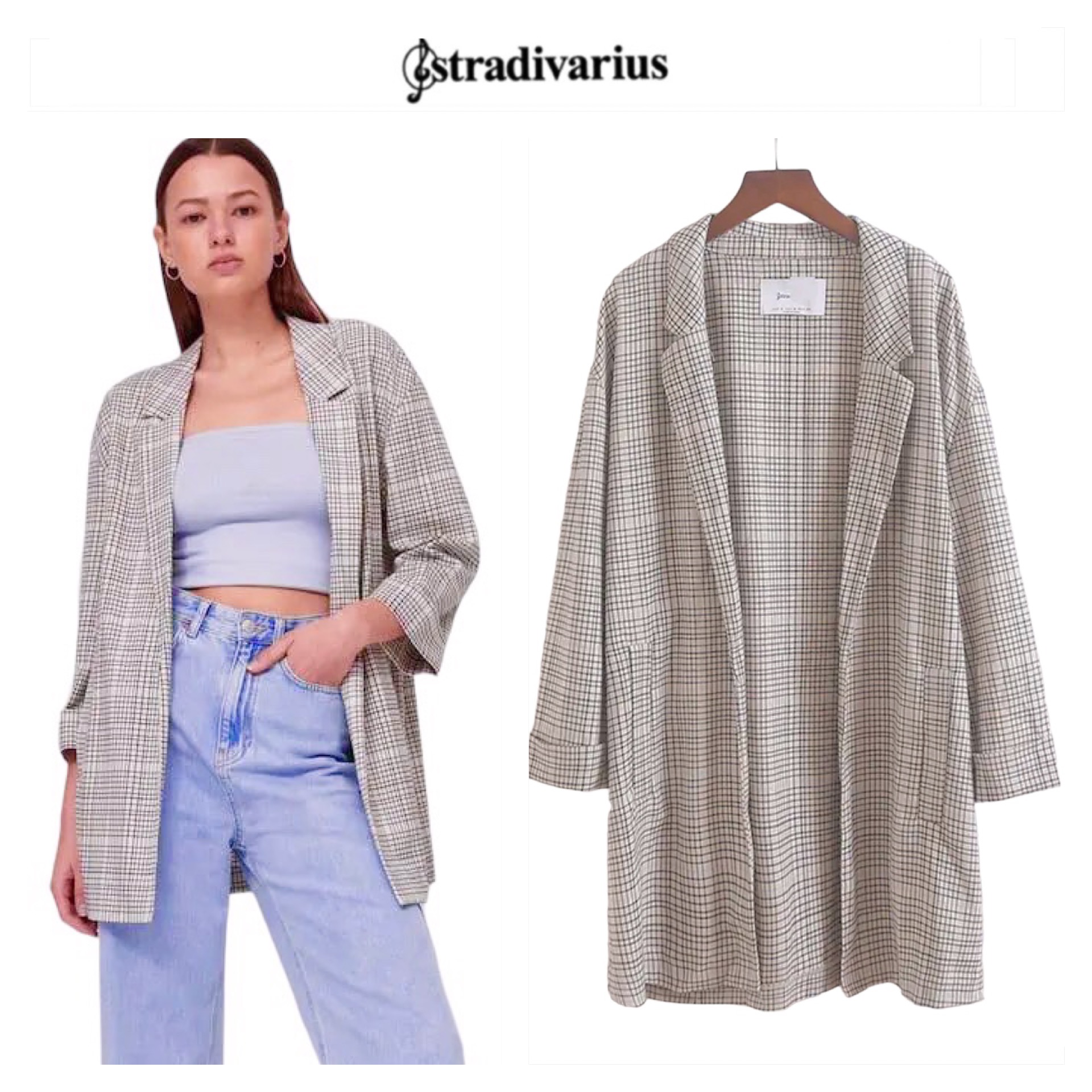 เสื้อโค้ท เบลเซอร์ โค้ทลายตาราง checked แบรนด์ STRADIVARIUS