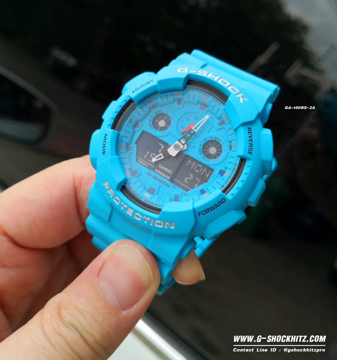 CASIO G-SHOCK นาฬิกาข้อมือ นาฬิกากันน้ำ นาฬิกาของแท้ ประกันศูนย์ CMG 1 ปี รุ่น GA-100RS-2A นาฬิกาสีฟ้า