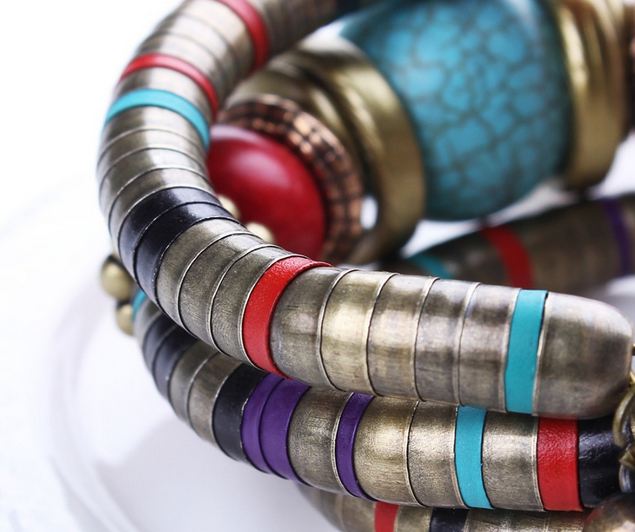 สร้อยข้อมือ Hand made สร้อยข้อมือแฟชั่น ผู้หญิง สไตล์ วินเทจ ร้อย Turquoise หิน ทิเทต สร้อยข้อมือ เก๋ ๆ แนว เซอร์ ๆ 418891
