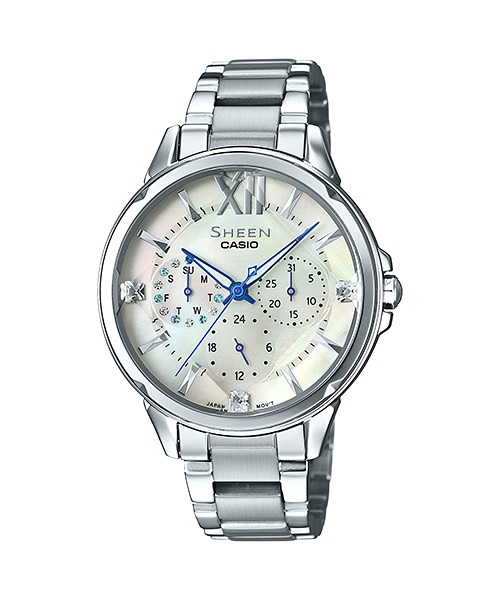 CASIO SHEEN นาฬิกาข้อมือ นาฬิกากันน้ำ นาฬิกาของแท้ ประกันศูนย์ CMG 1 ปี รุ่น SHE-3056D-7A นาฬิกาสีเงิน