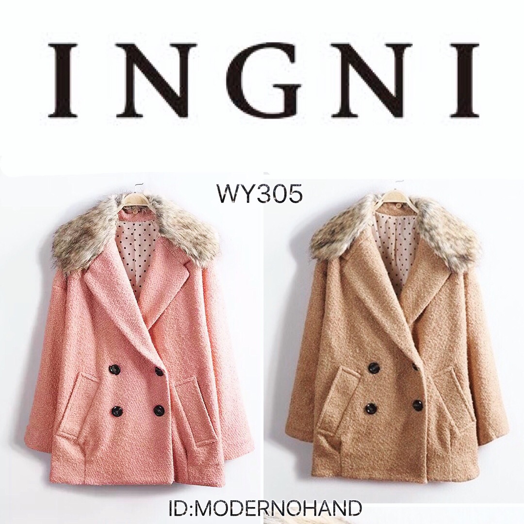 โค้ท เสื้อกันหนาว คอปกแต่งขนเฟอร์ สีชมพูอ่อน แบรนด์เนม ญี่ปุ่นสุด หรูINGNI 100% ขนเนียนนุ่ม งานพรีเมี่ยมเกรดคะ•ขนเฟอร์ ถอดใส่ได้คะ•ขนเฟอร์ถอดใส่ได้คะ ชมพูอ่อน