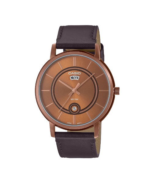 CASIO นาฬิกาคาสิโอ นาฬิกาข้อมือ นาฬิกากันน้ำ นาฬิกาของแท้ ประกันศูนย์ CMG 1 ปี รุ่น MTP-B120RL-5A นาฬิกาสีน้ำตาล
