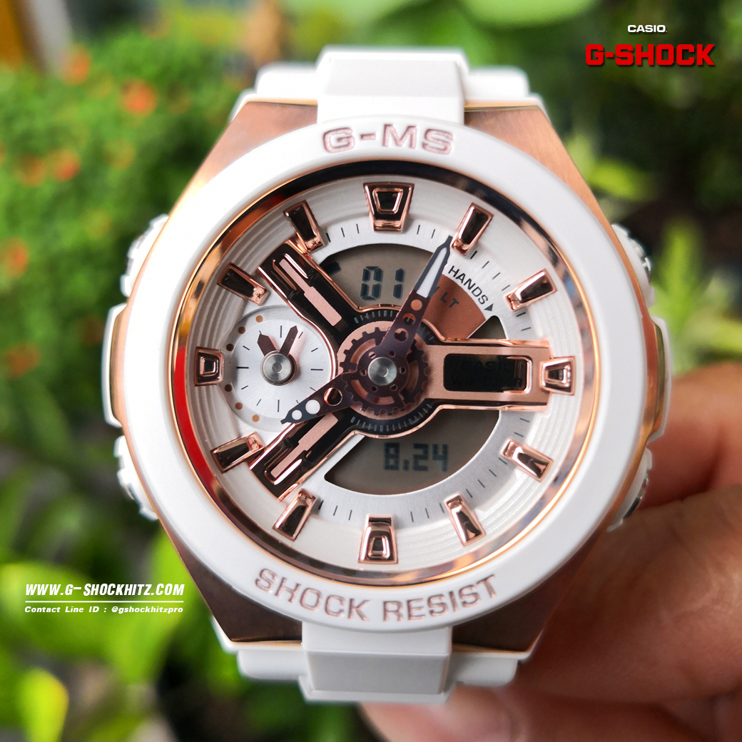CASIO G-MS นาฬิกาข้อมือ นาฬิกากันน้ำ นาฬิกาของแท้ ประกันศูนย์ CMG 1 ปี รุ่น MSG-400G-7A นาฬิกาสีขาว