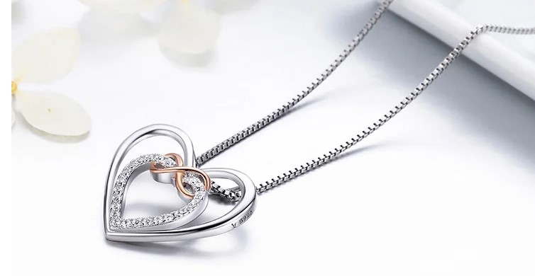 สร้อยคอ ผู้หญิง เงินแท้ 925 พร้อมจี้หัวใจคู่ ฝังเพชร CZ AAA สวยหรู ตกแต่งด้วยเครื่องหมายอินฟินิตี้ 760258
