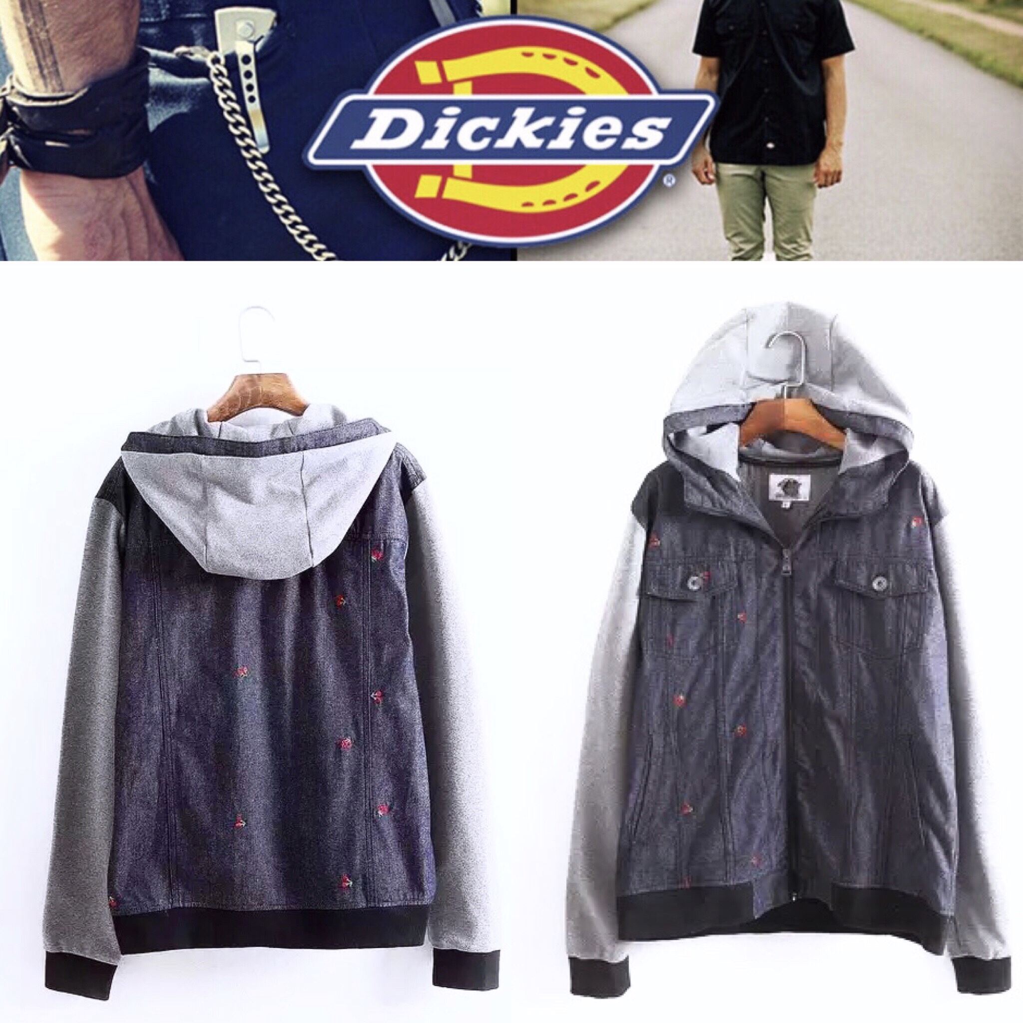 เสื้อนอก แจ็คเก็ตยีนส์ แต่งฮูท DICKIES อเมริกา แท้ 100% แต่งลายปัก สินค้าหลุดโรงงาน จำนวนจำกัดคะ Size M/L/XL