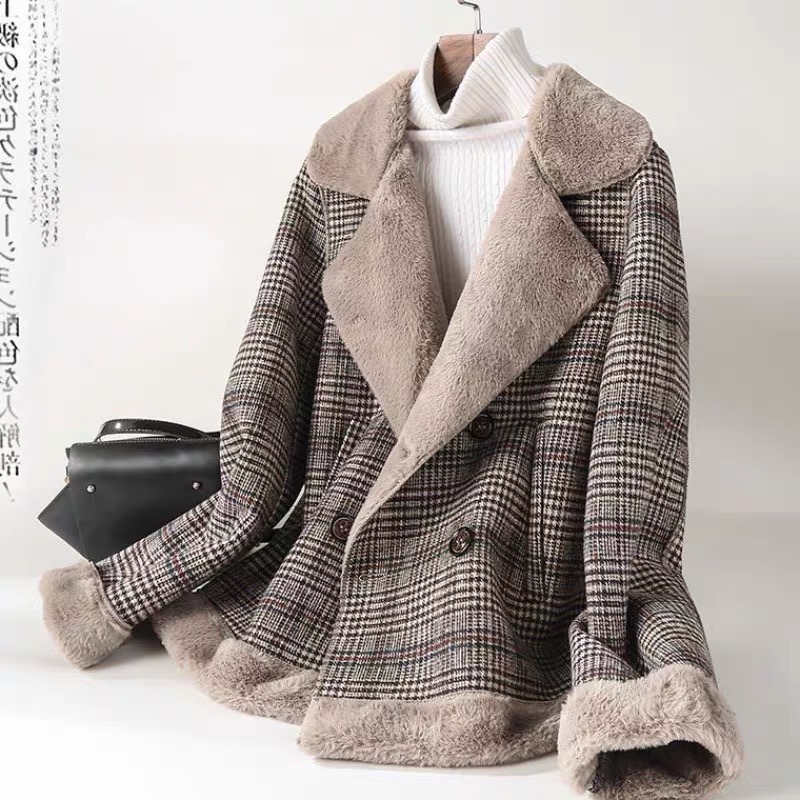เสื้อโค้ดกันหนาว เสื้อกันหนาว peacoat ลายตาราง สีน้ำตาล ซับขนอุ่นด้านใน แบรนด์ สำเนา ลายตาราง
