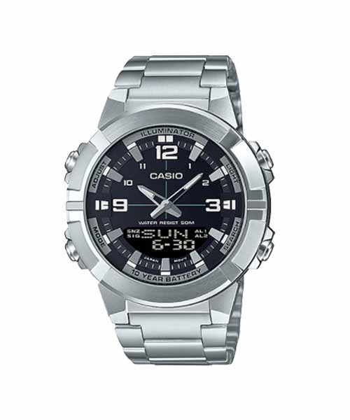CASIO นาฬิกาคาสิโอ นาฬิกาข้อมือ นาฬิกากันน้ำ นาฬิกาของแท้ ประกันศูนย์ CMG 1 ปี รุ่น AMW-870D-1A นาฬิกาสีเงิน
